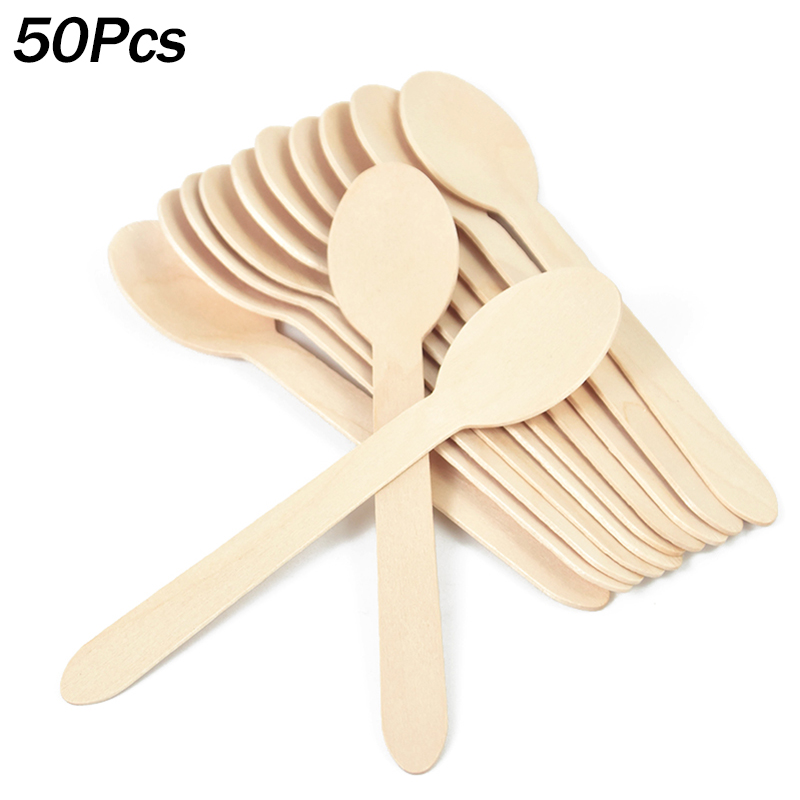Wedding Supply Store - 50Pcs Disposable Wooden Spoon Fork Knife