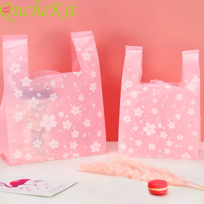 Wedding Supply Shops - 50pcs Pink Cherry Plastic Gift Bags