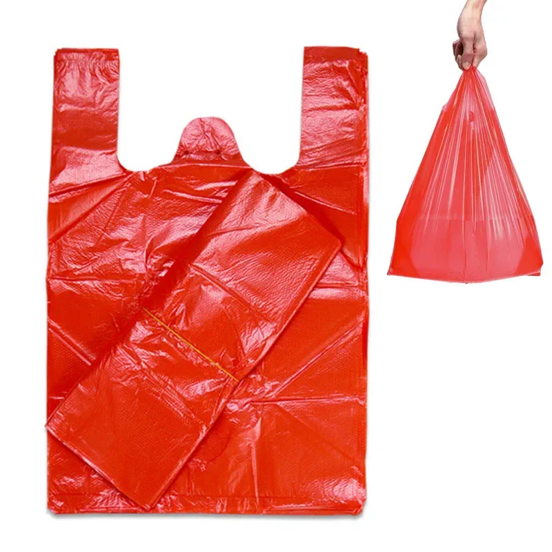 Wedding Supply Shops - 50Pcs/Lot Plastic Bag With Handle Red