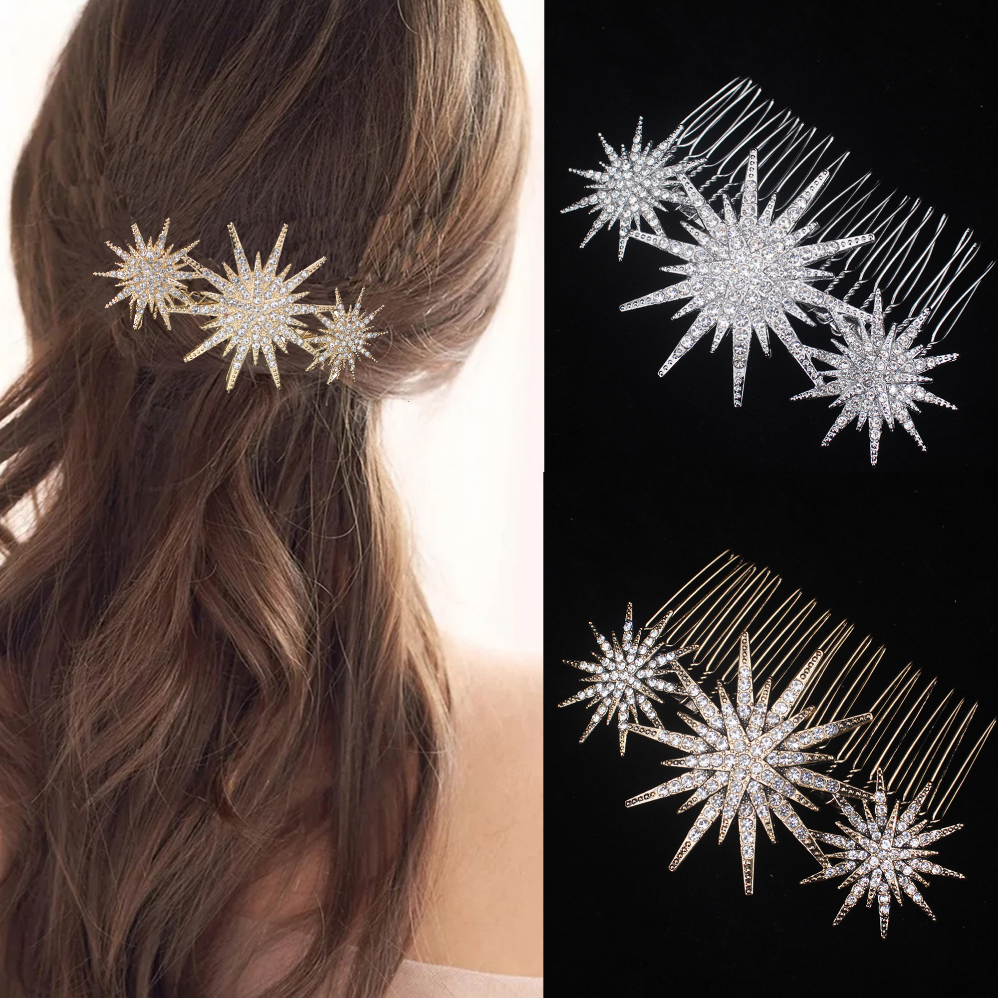 Wedding Supply Store - Luxury Rhinestone Star Hair Combs Fashion